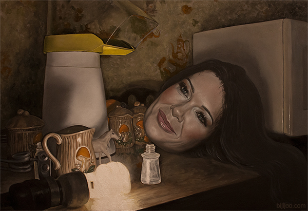 Still Life with Lisa Vanderpump, a Popcorn Maker, a Miniature Horse, and Ceramic Mushrooms